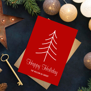 Modern Minimalist Red & White Pine Tree Greeting Holiday Card