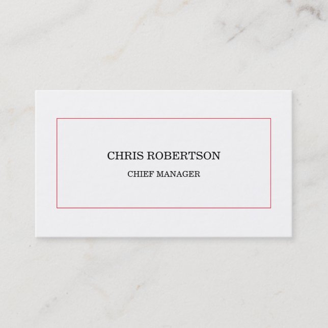 Modern Minimalist Red White Professional Business Card (Front)