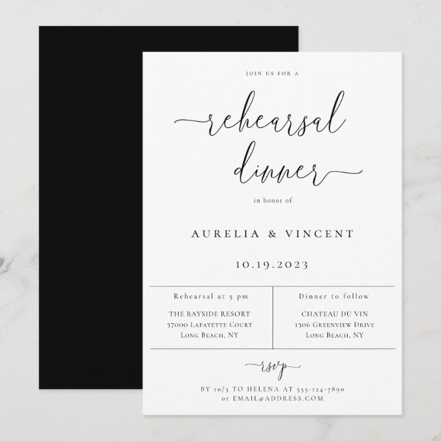 Modern Minimalist Rehearsal Dinner Invitation (Front/Back)