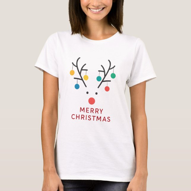 Modern Minimalist Reindeer Christmas Lights Design T-Shirt (Front)
