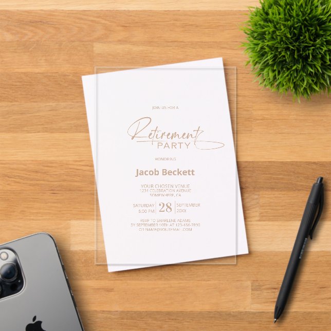 Modern Minimalist Retirement Party Acrylic Invitations (Insitu (Invitation Card))