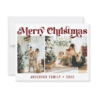 Modern Minimalist Retro Christmas Two Photo Maroon