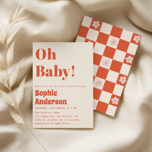 Modern Minimalist Retro Coral Oh Baby Shower Invitation