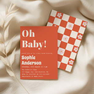 Modern Minimalist Retro Coral Oh Baby Shower Invitation