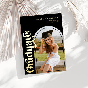 Modern Minimalist Retro Graduate Photo Foil Holiday Card