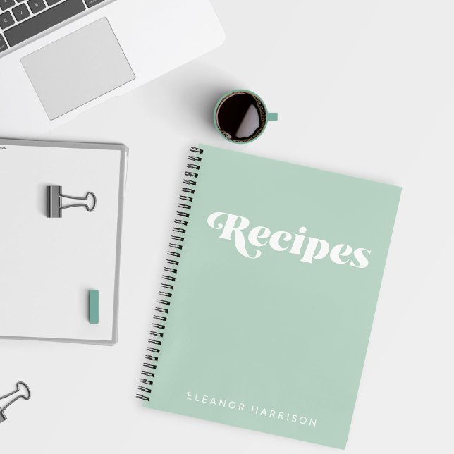 Modern Minimalist Retro Typography Green Recipe  Notebook (Creator Uploaded)