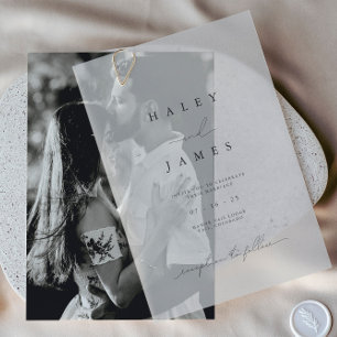 Modern Minimalist Romantic Ivory Wedding Vellum Invitations