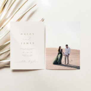 Modern Minimalist Romantic Script Photo Wedding In Invitation