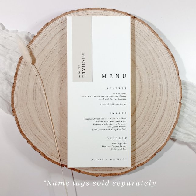 Modern Minimalist Room for Name Tags Wedding Menu (Elegant minimalist wedding menus with room at the top for name tag / name card (sold separately))