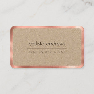 Modern Minimalist Rose Gold Border Kraft Paper Business Card