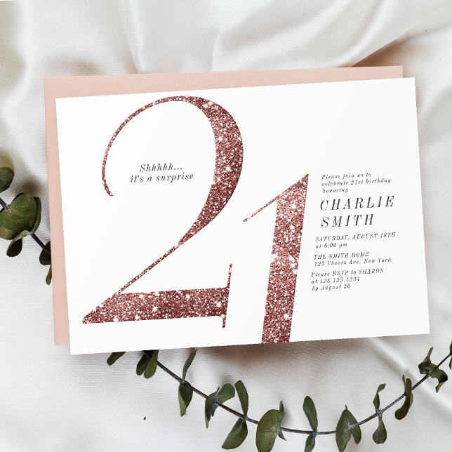 Modern minimalist rose gold glitter 21st birthday invitation (Modern minimalist rose gold glitter 21st birthday invitation)