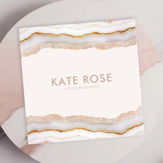 Modern Minimalist Rose Gold Glitter Agate Square Business Card (Creator Uploaded)