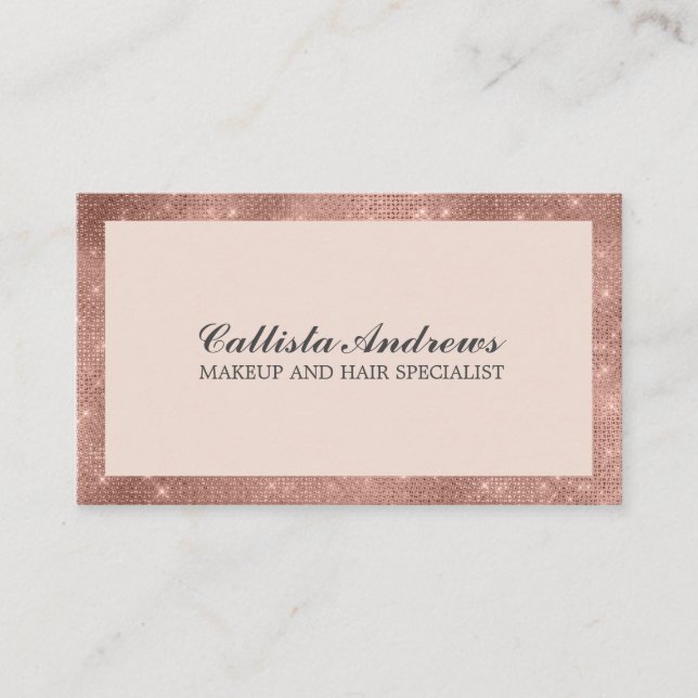 Modern Minimalist Rose Gold Glitter Simple Makeup Business Card (Front)