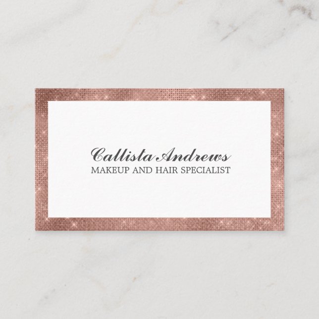 Modern Minimalist Rose Gold Glitter Simple Makeup Business Card (Front)