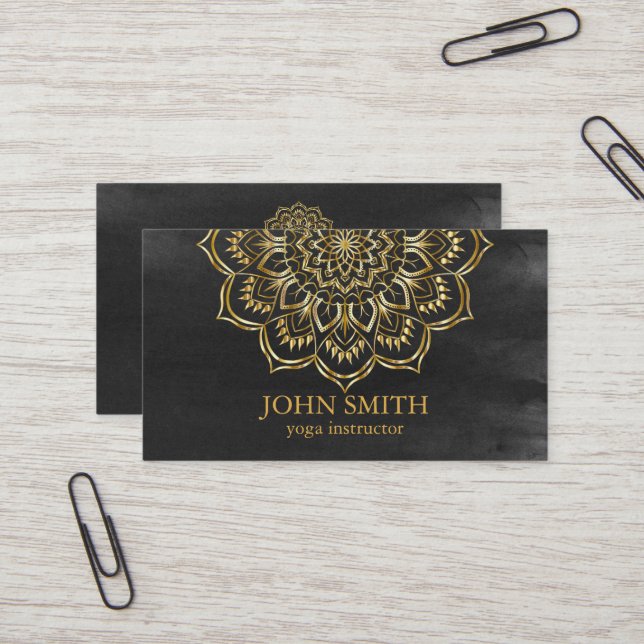 Modern Minimalist Rose Gold Lotus Yoga Instructor Business Card (Front/Back In Situ)