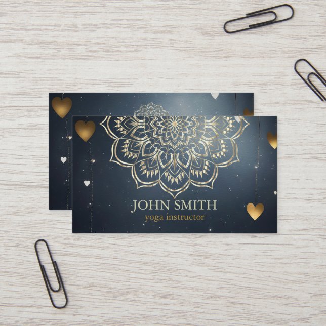 Modern Minimalist Rose Gold Lotus Yoga Instructor  Business Card (Front/Back In Situ)