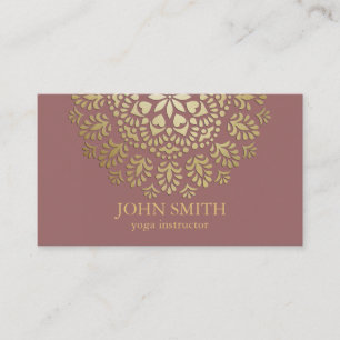 Modern Minimalist Rose Gold Lotus Yoga Instructor  Business Card