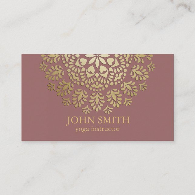 Modern Minimalist Rose Gold Lotus Yoga Instructor  Business Card (Front)