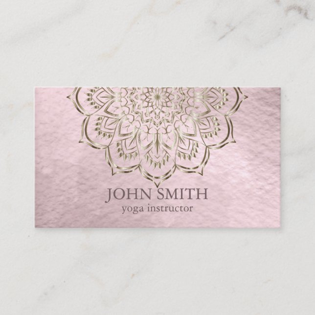 Modern Minimalist Rose Gold Lotus Yoga Instructor  Business Card (Front)