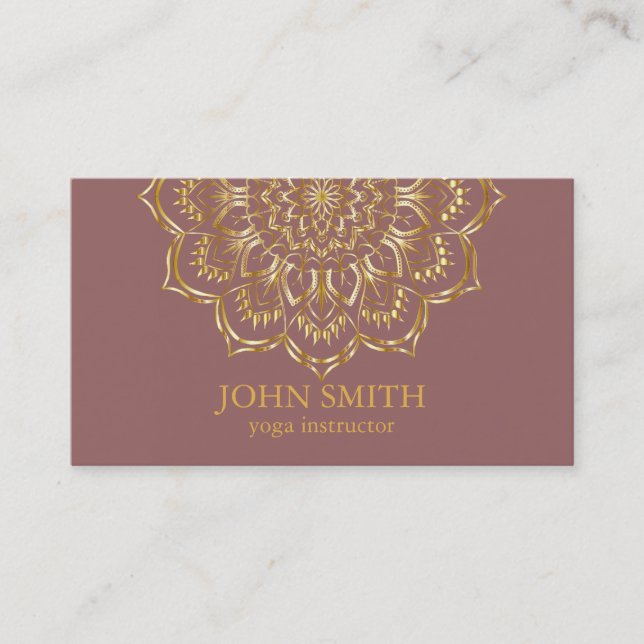 Modern Minimalist Rose Gold Lotus Yoga Instructor Business Card (Front)