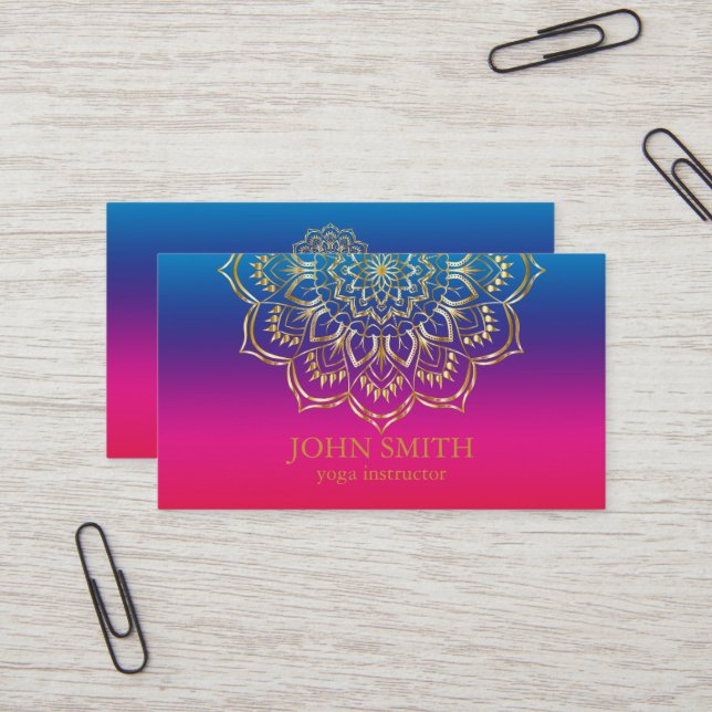 Modern Minimalist Rose Gold Lotus Yoga Instructor Business Card (Front/Back In Situ)