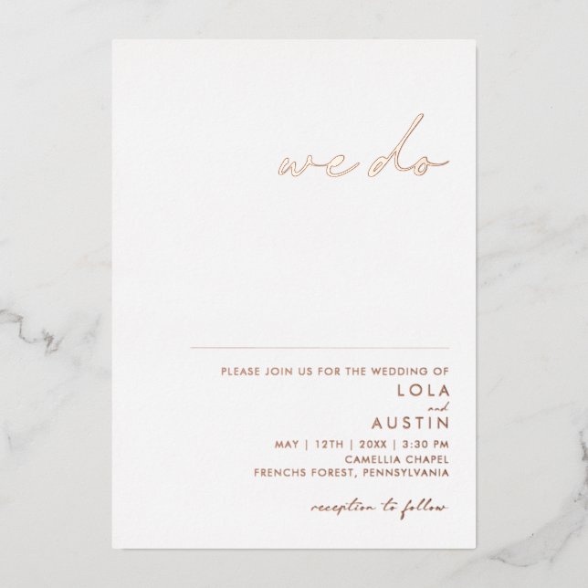 Modern Minimalist | Rose Gold We Do Wedding Real (Front)