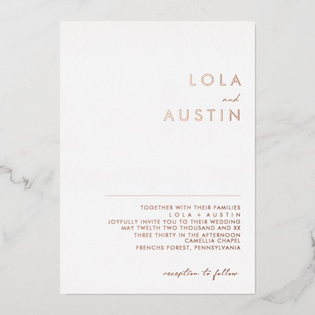 Modern Minimalist | Rose Gold Wedding Real (Front)