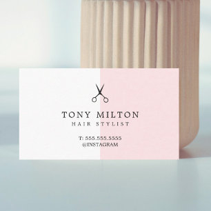 Modern Minimalist Rose White Scissors Hairdresser Business Card