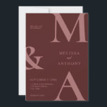 Modern Minimalist Rosewood Wedding Invitation<br><div class="desc">Modern Minimalist Rosewood Wedding Invitation. Features bold monogram typography and minimal graphic design. Personalise text with all the details of your special day.</div>