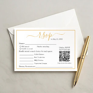 Modern Minimalist RSVP Gold Border and QR Code Card