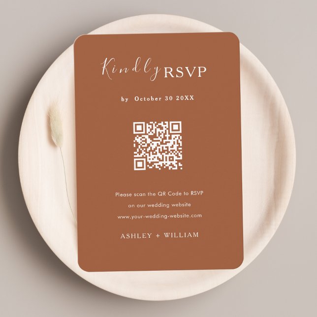 Modern Minimalist Rsvp Qr Code Terracotta Wedding Enclosure Card (Creator Uploaded)