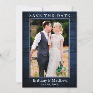 Modern Minimalist Rustic Blue Wood Save The Date