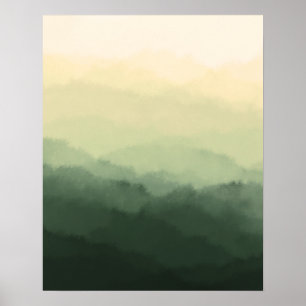 Modern Minimalist Rustic Green Mountains Abstract Poster