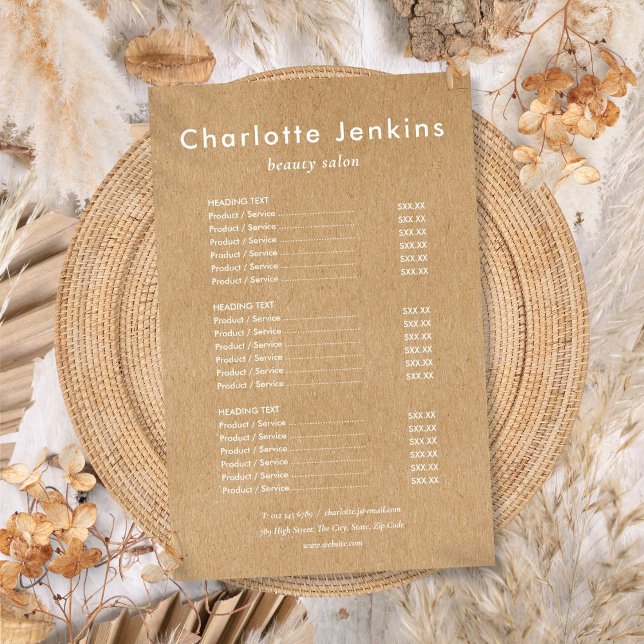 Modern Minimalist Rustic Kraft Salon Service Menu (Modern Minimalist Rustic Kraft Salon Service Menu Flyer)