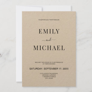 Modern Minimalist Rustic Kraft Wedding Invitation
