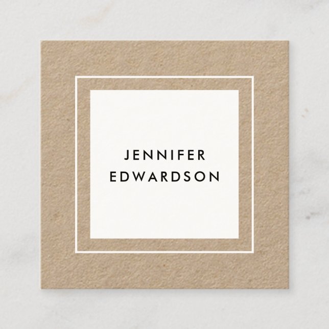 Modern minimalist rustic kraft white professional square business card (Front)