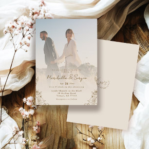 Modern Minimalist Rustic Photo Overlay Wedding Invitation