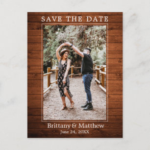 Modern Minimalist Rustic Wood Save the Date Postcard