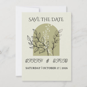 modern minimalist sage green arch save the date