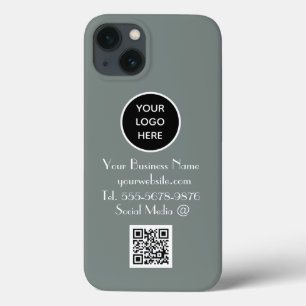 Modern Minimalist Sage Green Custom logo QR Code iPhone 13 Case