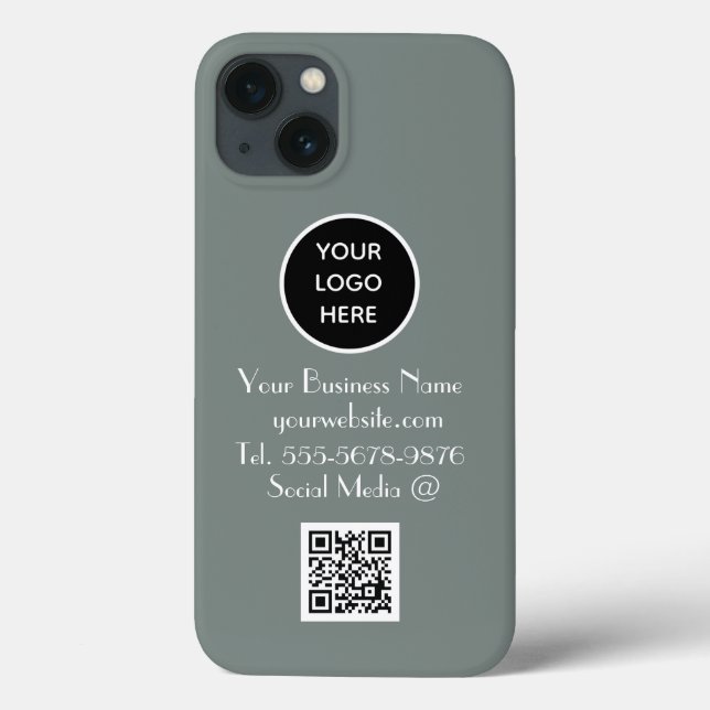 Modern Minimalist Sage Green Custom logo QR Code Case-Mate iPhone Case (Back)