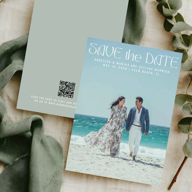 Modern Minimalist Sage Green Custom Photo Wedding Save The Date (Creator Uploaded)