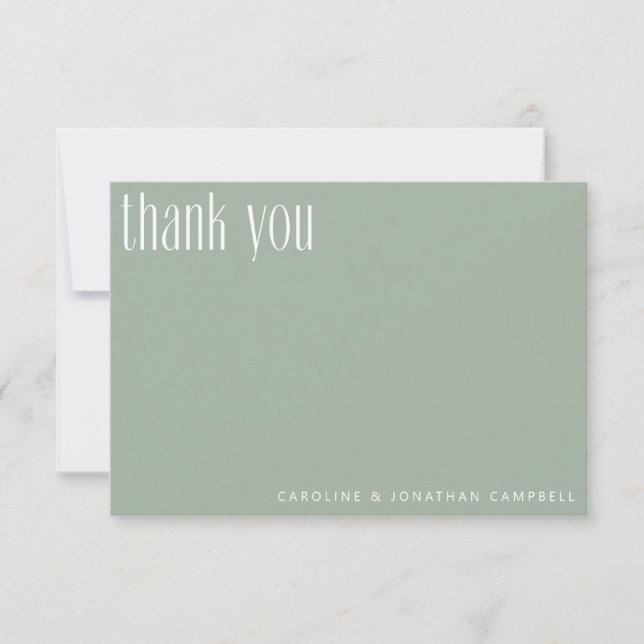 Modern Minimalist Sage Green Custom Wedding Thank You Card (Front)