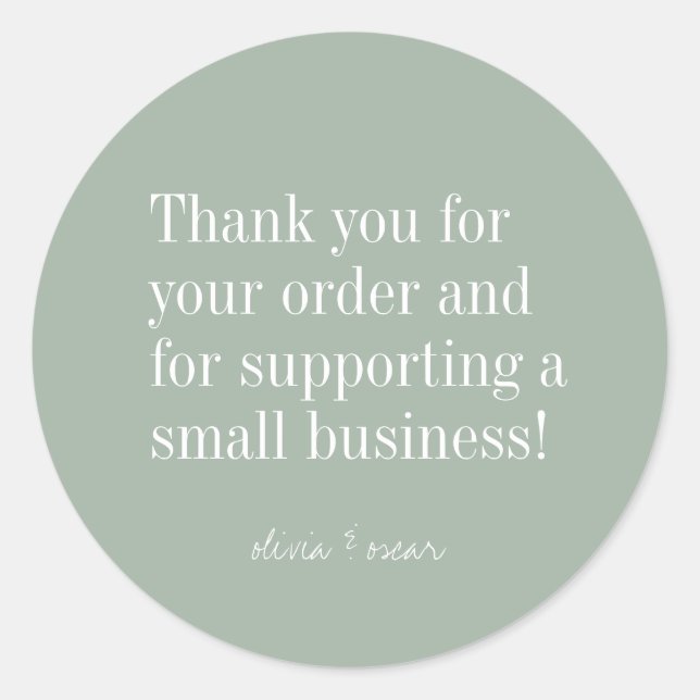 Modern Minimalist Sage Green Editable Thank You  Classic Round Sticker (Front)