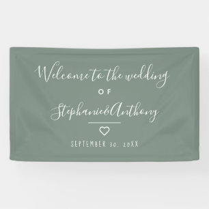 Modern Minimalist Sage Green Heart Wedding  Banner