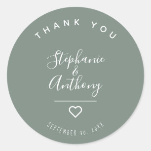 Modern Minimalist Sage Green Heart Wedding Classic Round Sticker