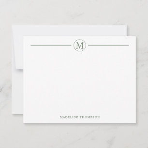 Modern Minimalist Sage Green Monogram Line Circle Card