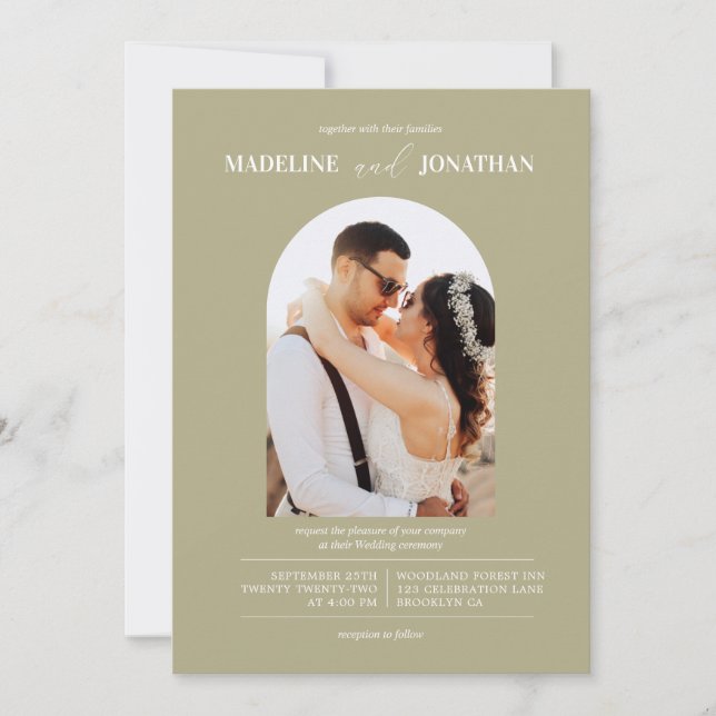 Modern Minimalist Sage Green Photo Arch Wedding Invitation (Front)