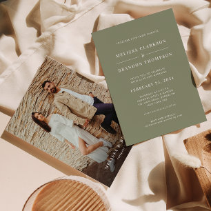 Modern Minimalist Sage Green Photo Wedding Invitation