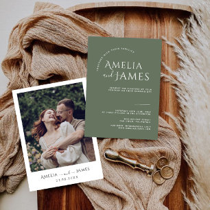 Modern Minimalist sage green photo Wedding Invitation